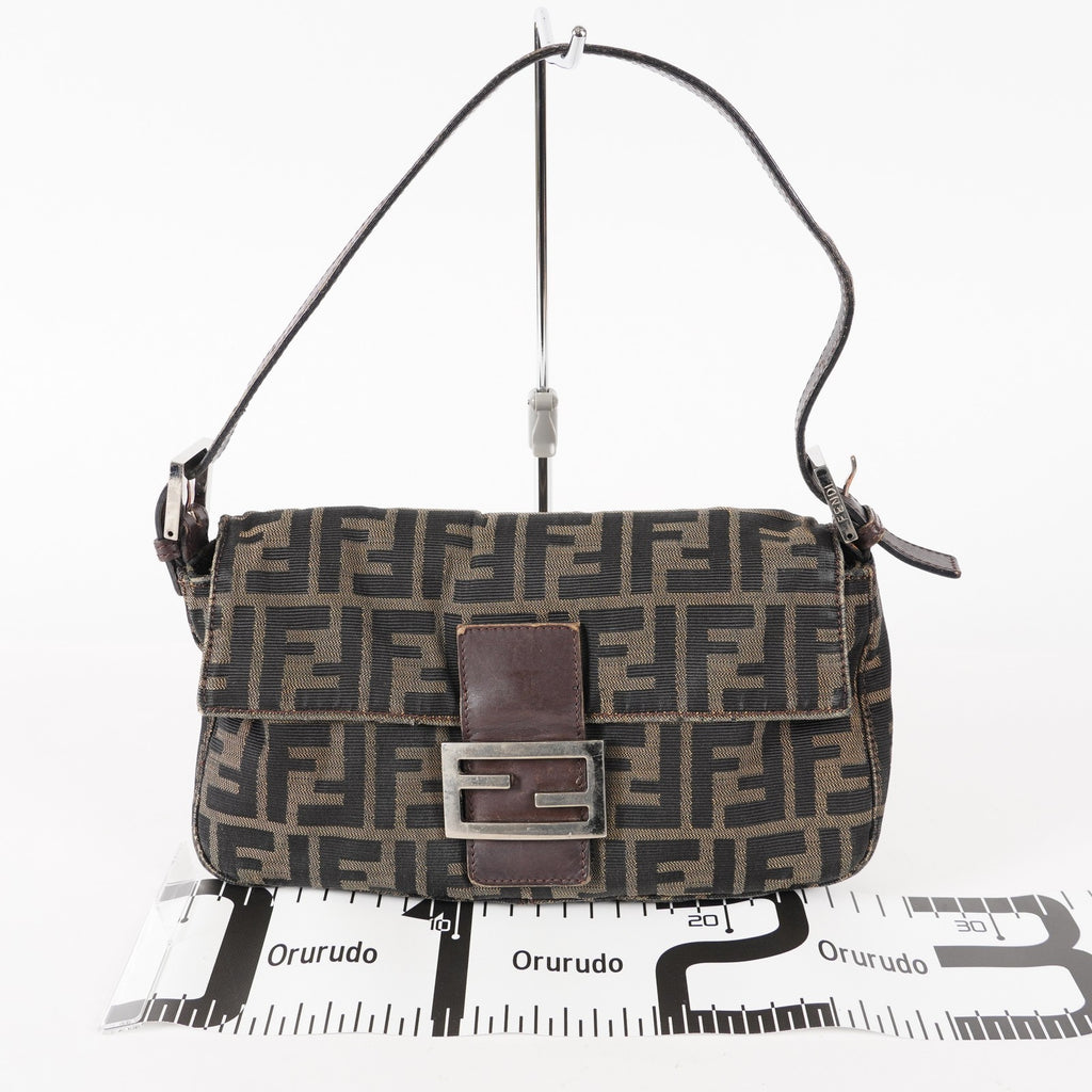 FENDI Zucca Mamma Baguette Shoulder Bag Canvas Leather Brown 02E0214410018
