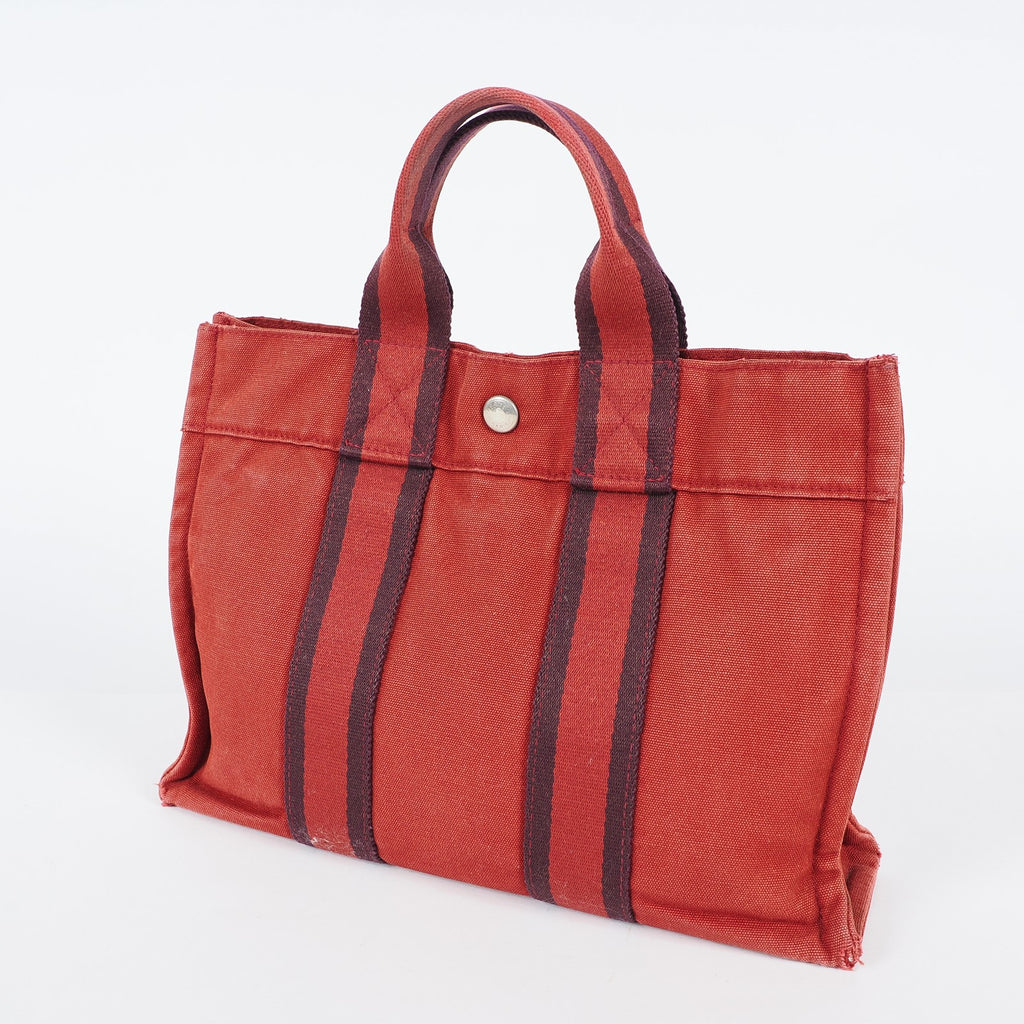Authentic Hermes Fourre Tout PM Bordeaux Red Canvas Small Tote 04A07825007