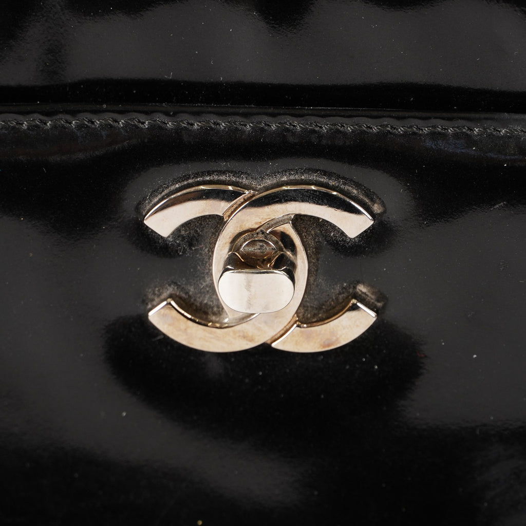 CHANEL CC Logo Chain Shoulder Tote Bag Patent Leather Vintage Black 03E255170011