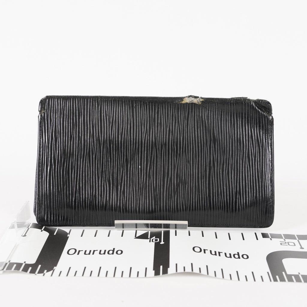 Louis Vuitton LV Long Wallet Portefeuille Brazza M63382 Black Epi Auth XY214