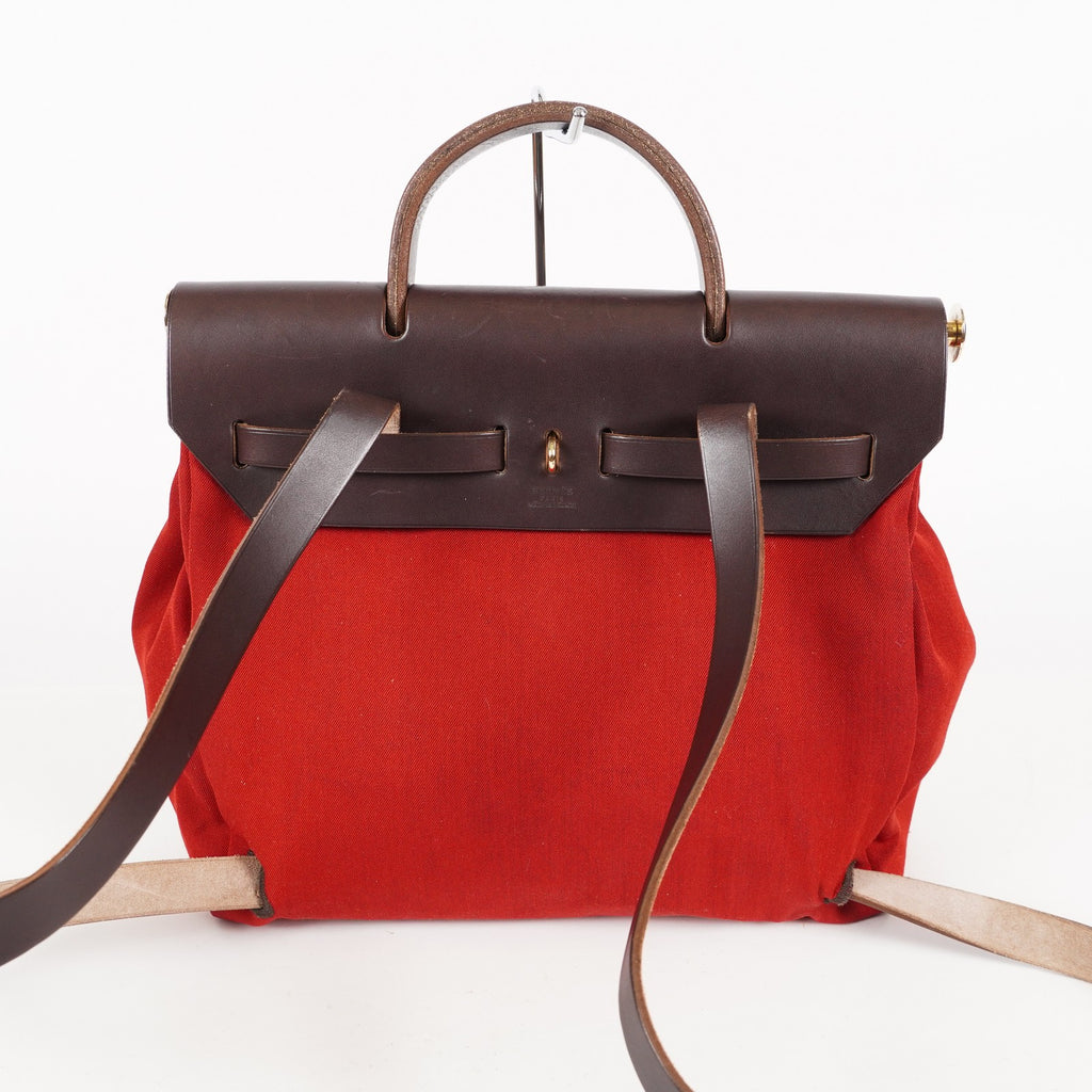 Hermes Brick RedMoka Toile Canvas and Vache Hunter Herbag 31 Bag 05E346352529