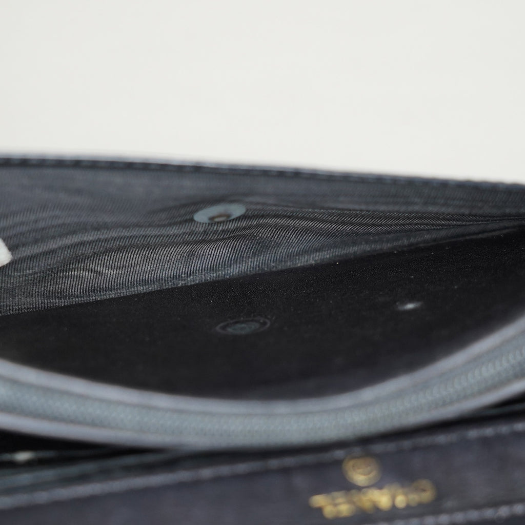 Chanel Coco Mark Shoulder Chain Wallet Black Women's Enamel 05E294730016