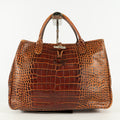 Longchamp leather Tote Bag Brown Shiny finish Medium Elegant 25306352632