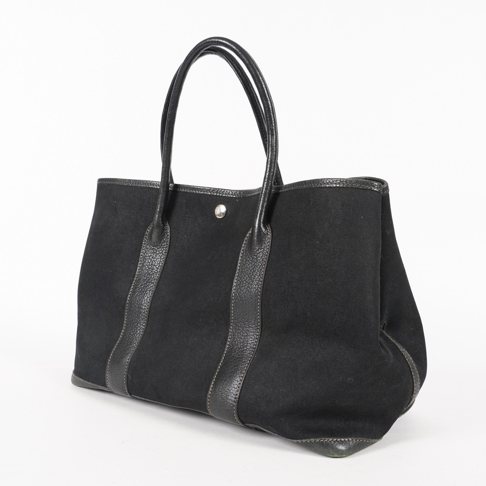 Hermes Garden Party 30 TPM Handbag Tote Leather Canvas Black 05E024290016