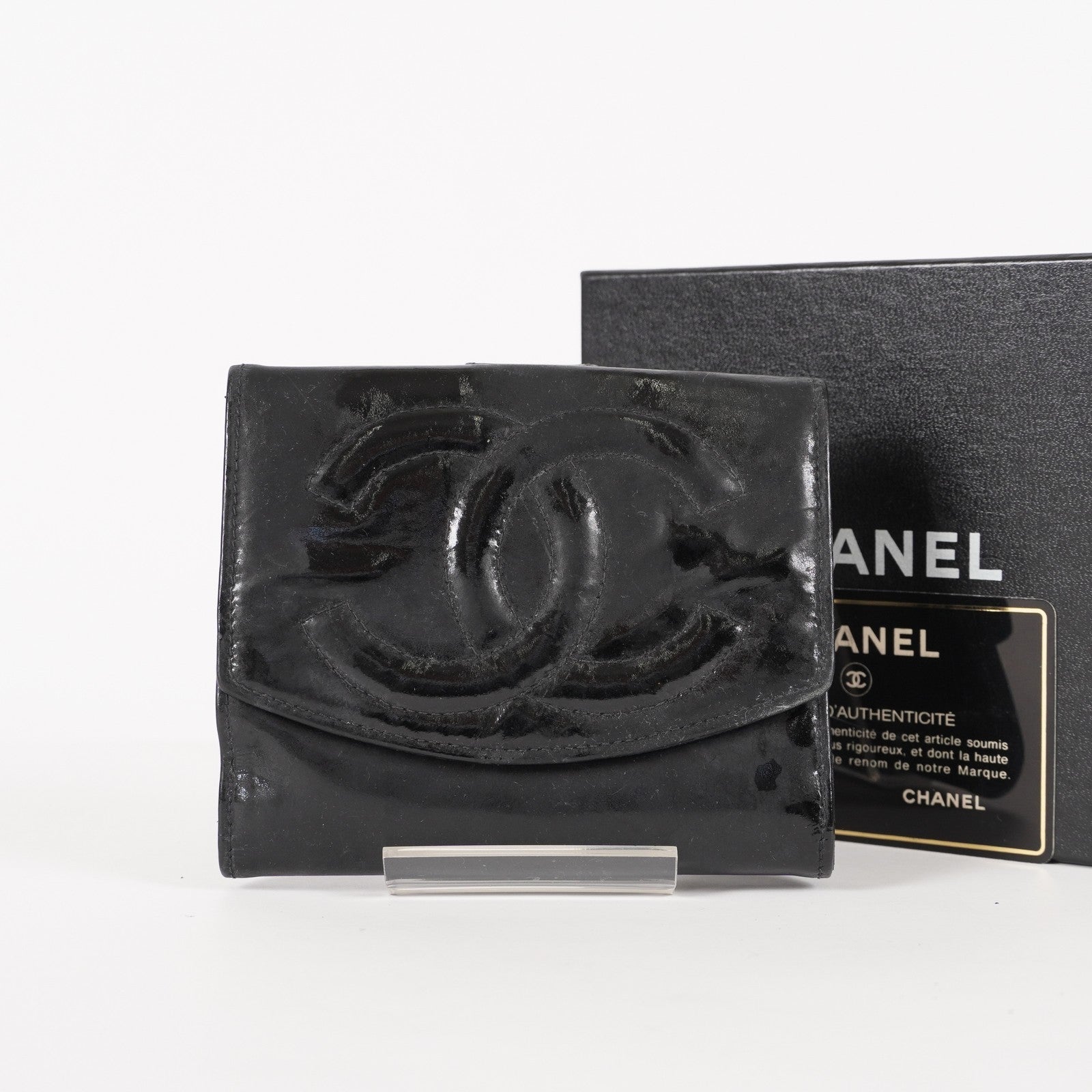 Auth Vintage Chanel CC Wallet Blk Leather Accordion Pocket Coin Case XY257