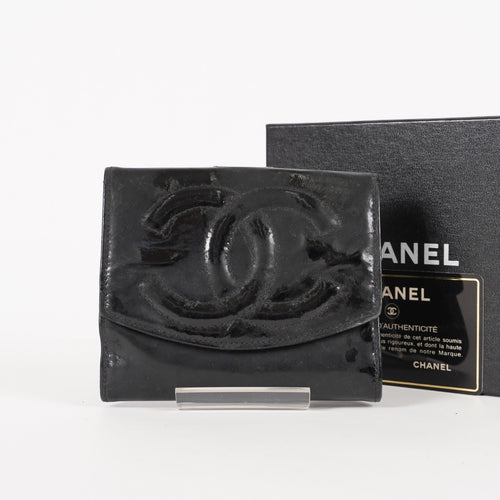 Auth Vintage Chanel CC Wallet Blk Leather Accordion Pocket Coin Case XY257