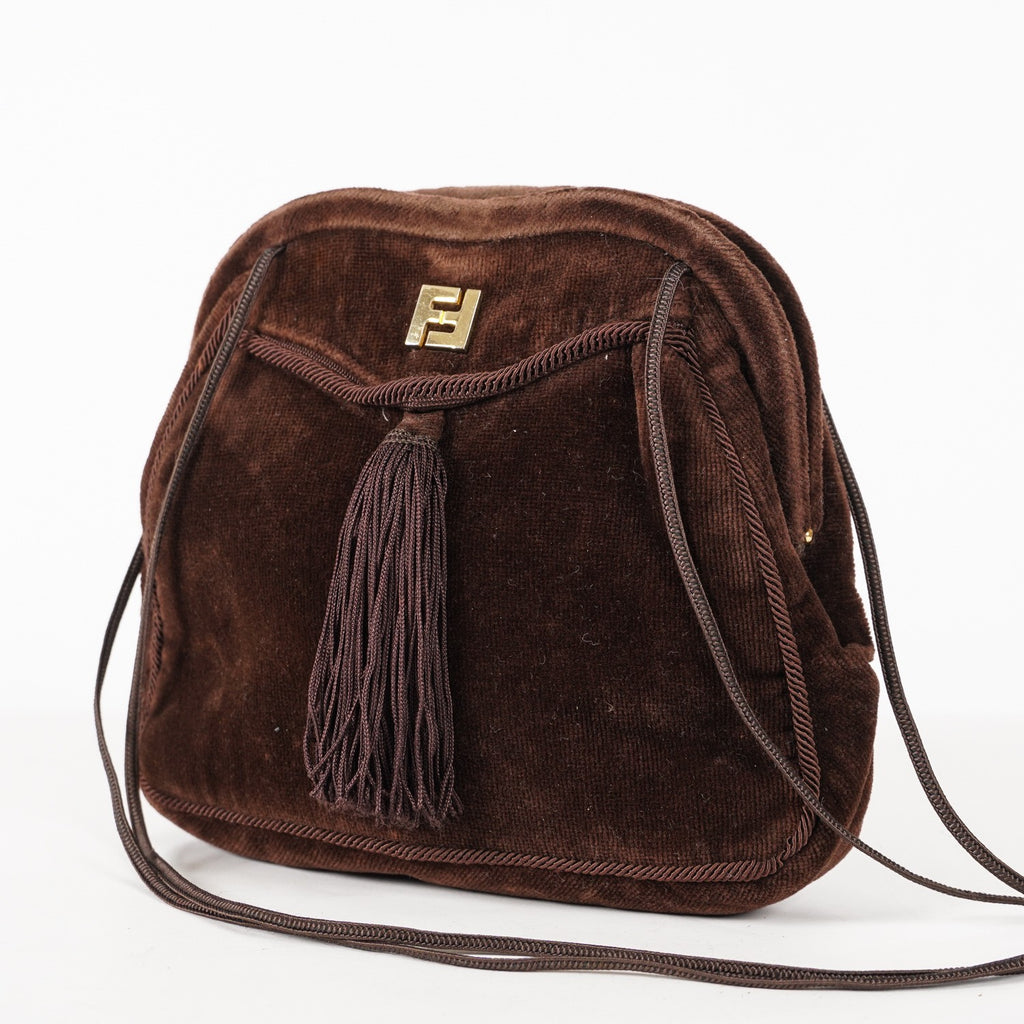 FENDI Zucca Suede Pouch Bag Handbag Brown canvas Women XY187