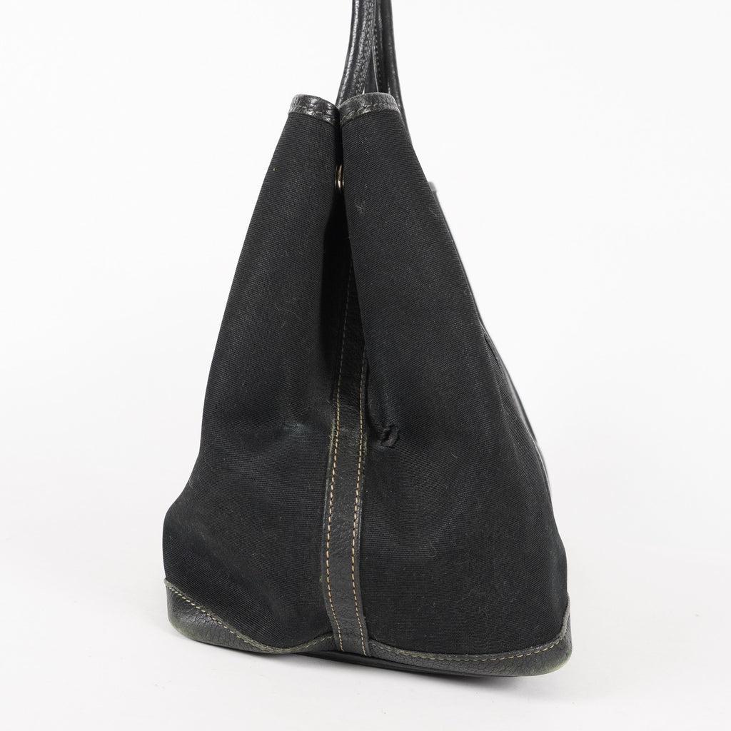 Hermes Garden Party 30 TPM Handbag Tote Leather Canvas Black 05E024290016